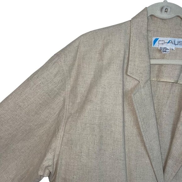 Chaus Vintage 80s Womens Blazer Size Large Tan Long Sleeve Pockets Linen - Picture 3 of 10